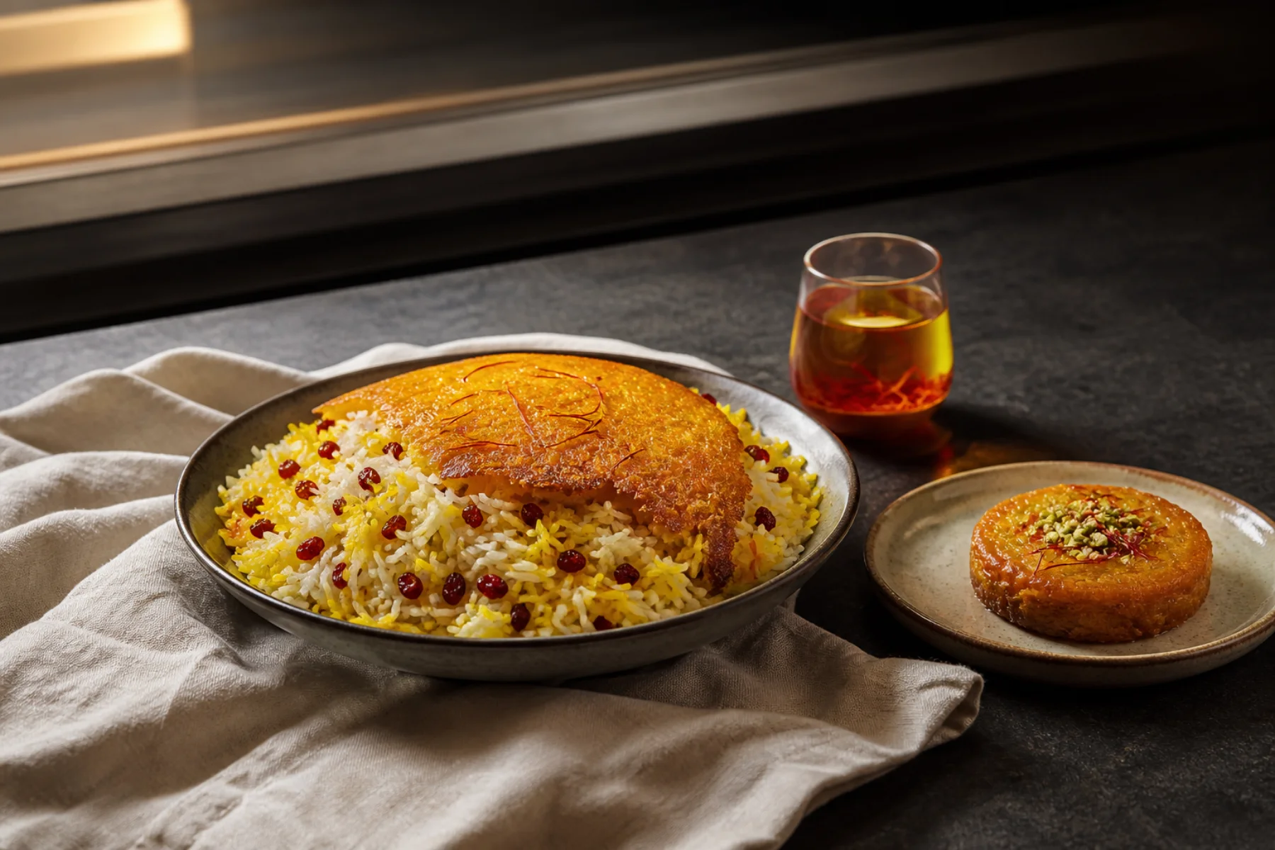 Persian saffron rice, saffron infusion, and saffron pastry prepared for foodservice